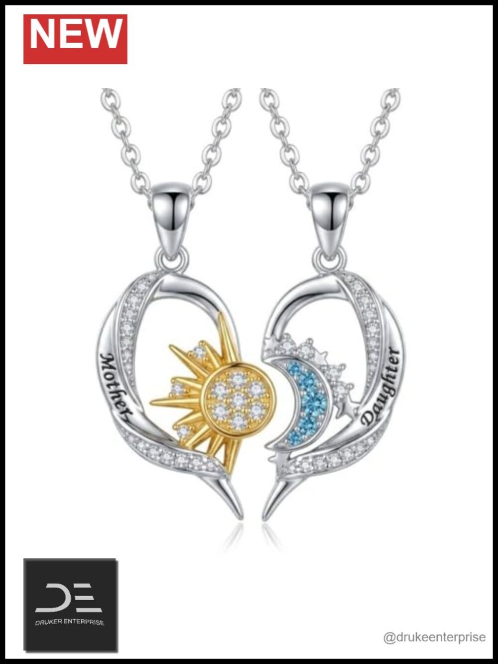 Sun Moon Pendant Necklace Mother Daughter Matching Celestial Silver
